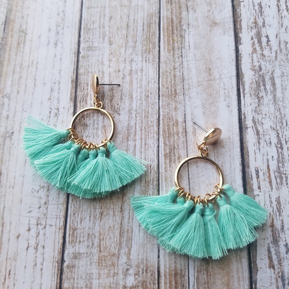 Mint tassel earrings - Picture 3 of 5